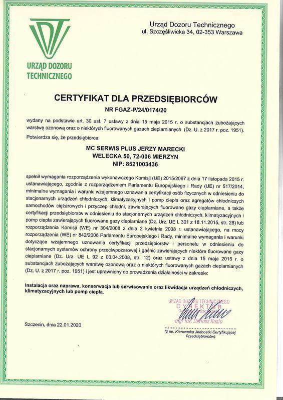 certyfikat urząd dozoru technicznego